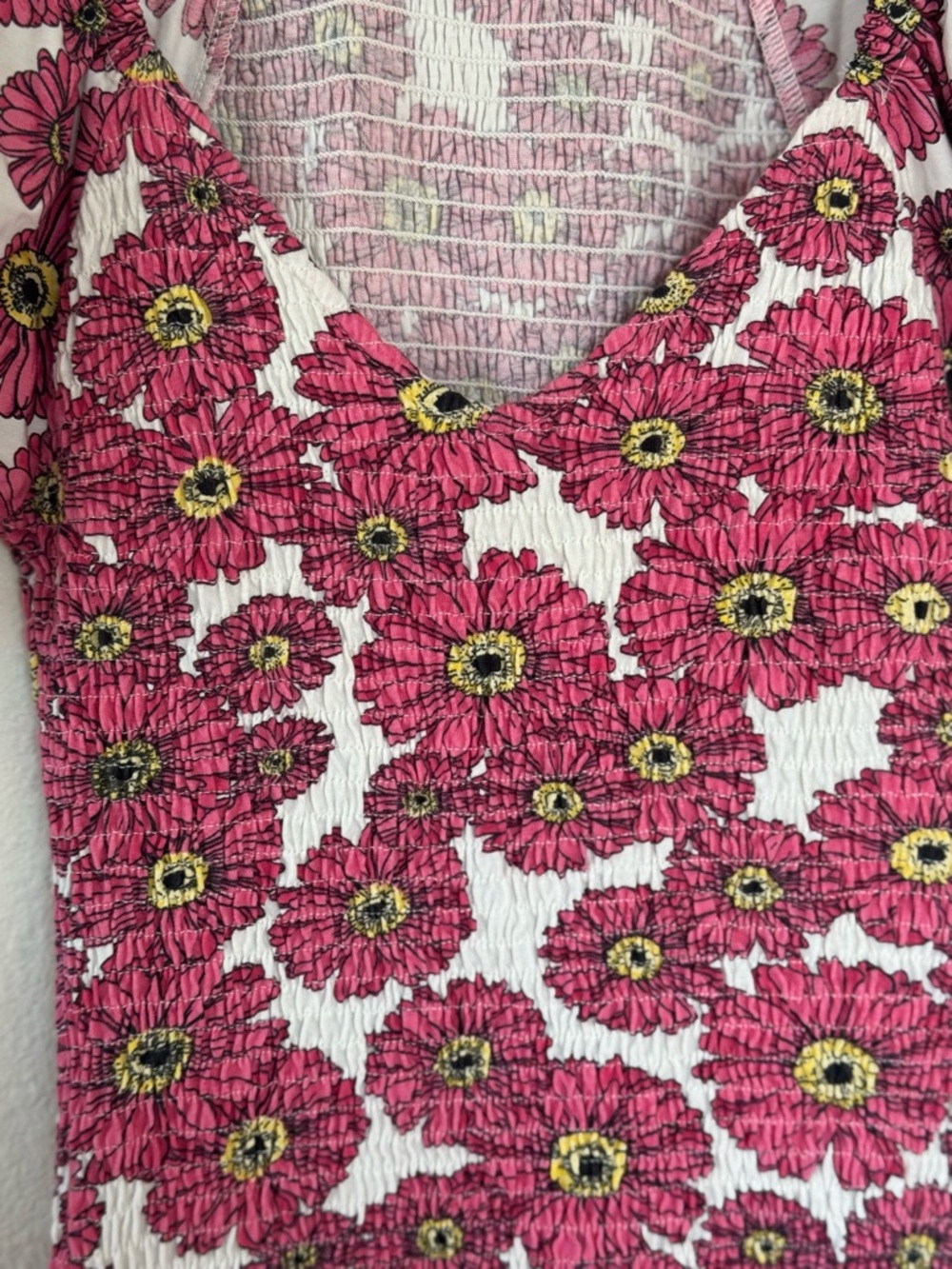 Zara Pink Floral Smocked Balloon Puff Sleeve Mini Dress Size S Small - Picture 4 of 9